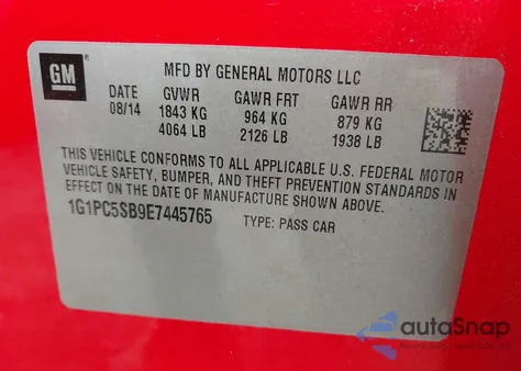 2014 Chevrolet Cruze 1Lt Auto z USA, uszkodzony, nr VIN 1G1PC5SB9E7445765